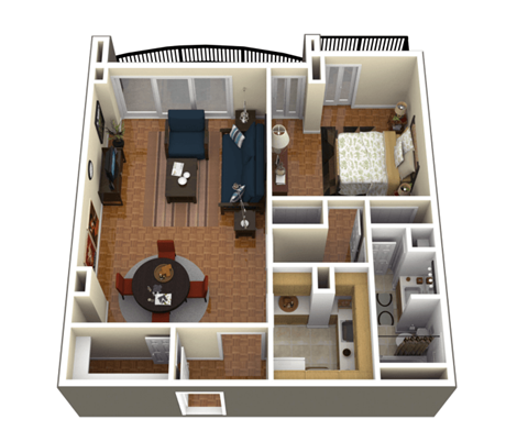 Floor plan for 1 bed, 1 bath, 600 sqft